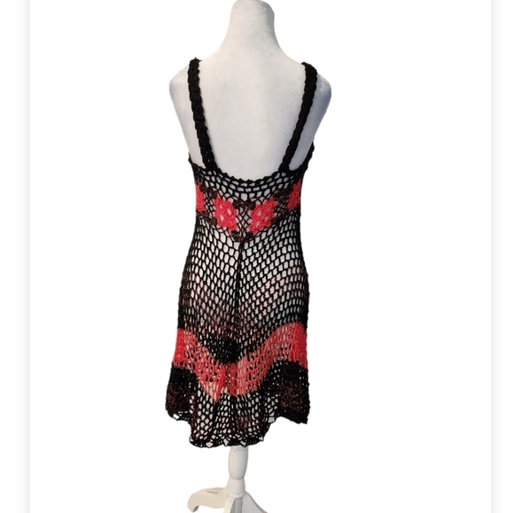 Crochet Black and Coral/Pink Cover-Up - Picture 2 of 6